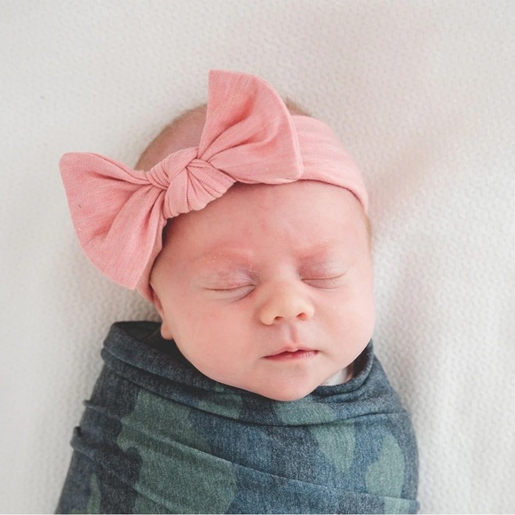 Copper Pearl Knit Baby Headband Bow - Picture 2 of 11
